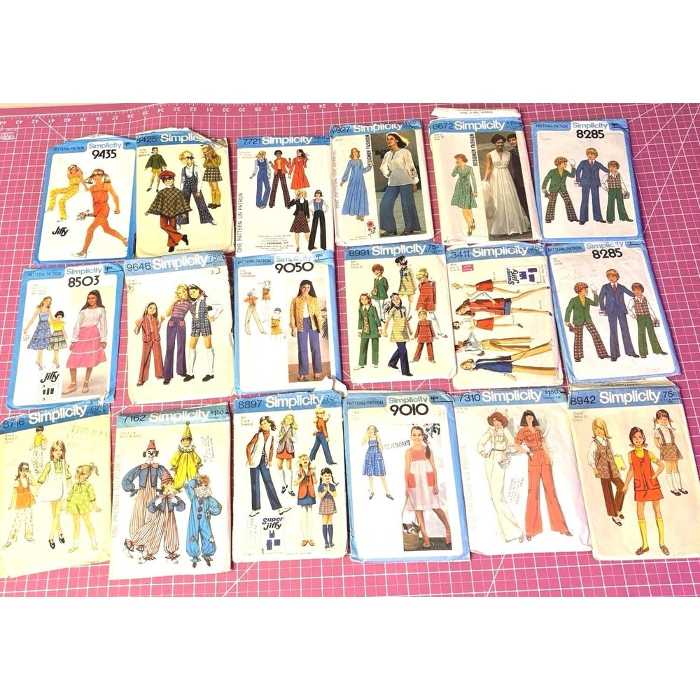 Vintage 70s Simplicity Sewing Patterns Lot (18) Kids & Teens Retro Outfits